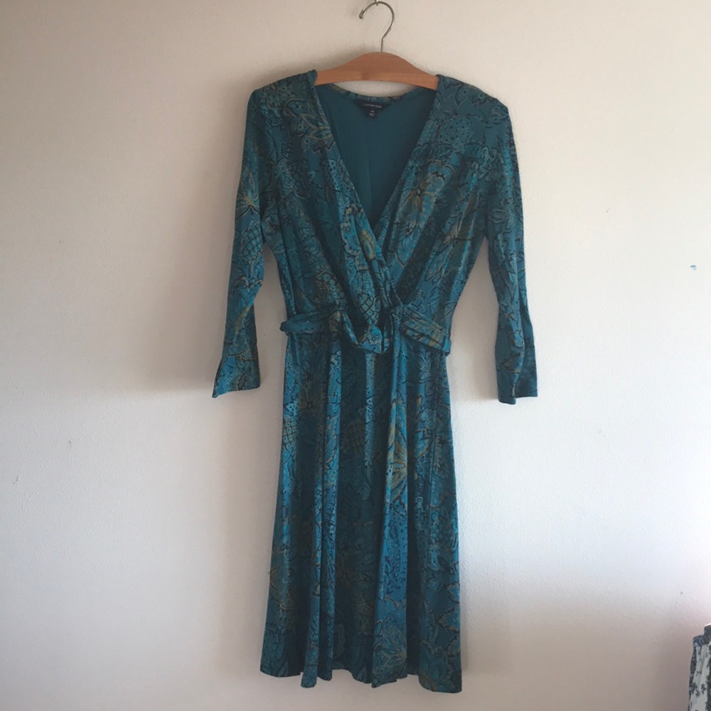 Lands' End Floral V Neck Dress